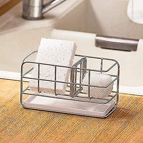 Sink Sponge Holder Countertop Stainless Steel Freestanding Sponge Sink Caddy Organizer Brush So