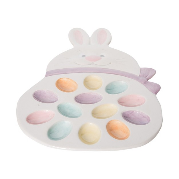 Transpac Dolomite 15 In Multicolor Easter Figural Bunny Egg Plate