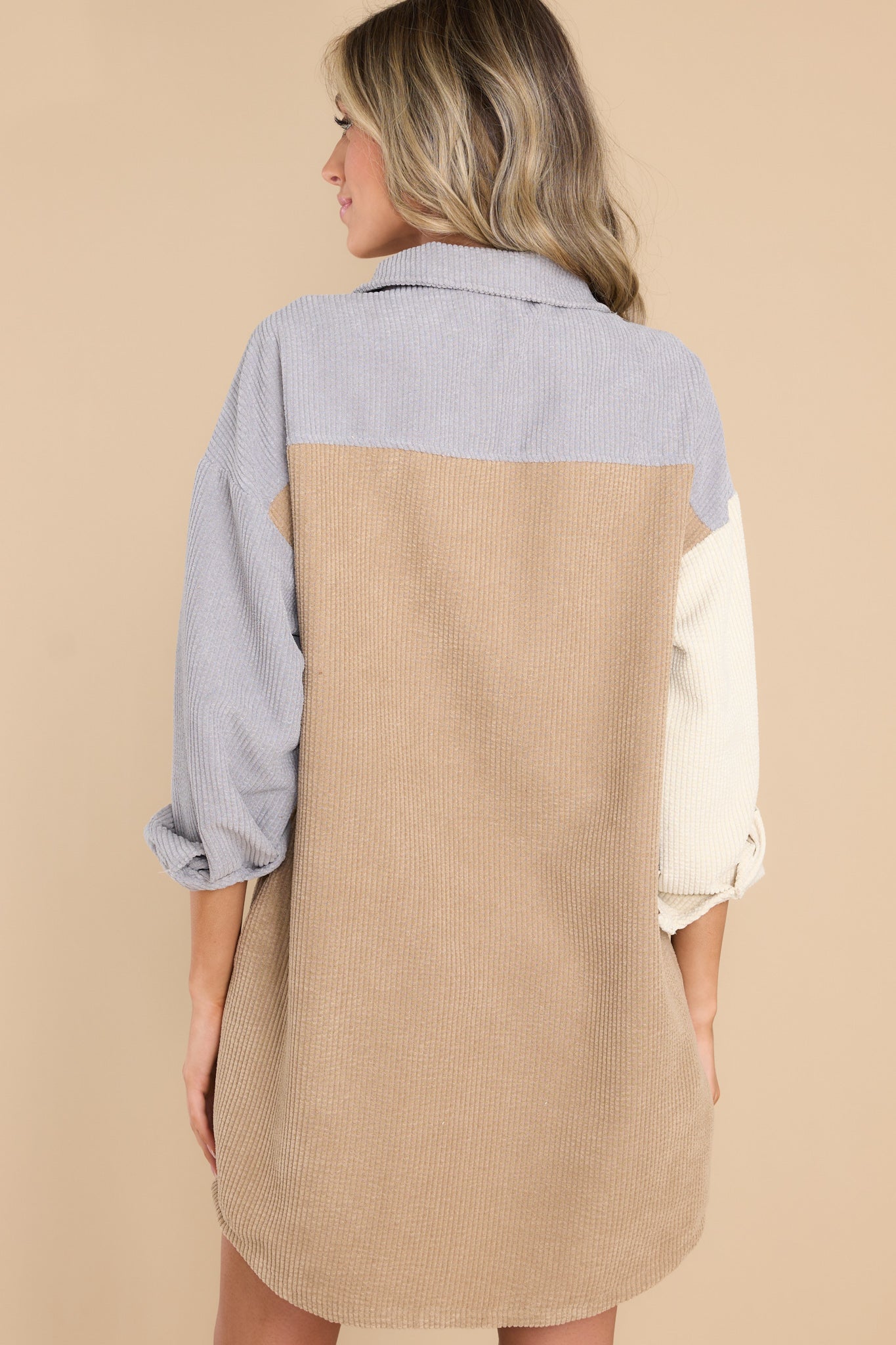 Uplift The Feeling Grey Colorblock Corduroy Tunic
