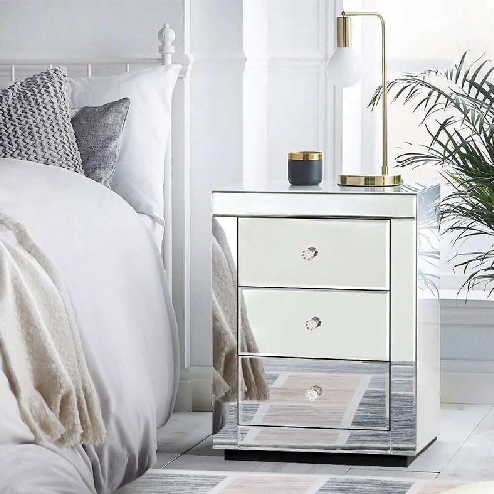 Modern Mirrored 3 Drawers Nightstand Bedside Table