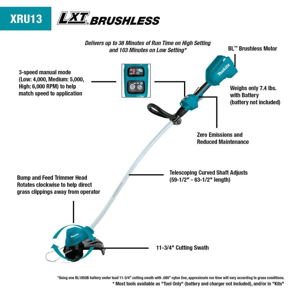 Makita 18V LXT LithiumIon Brushless Cordless Curved Shaft String Trimmer