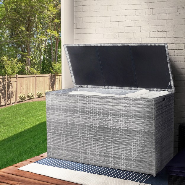 Teamson Home Wicker 154 Gallon Outdoor Deck Box For Cushions Storage Gray