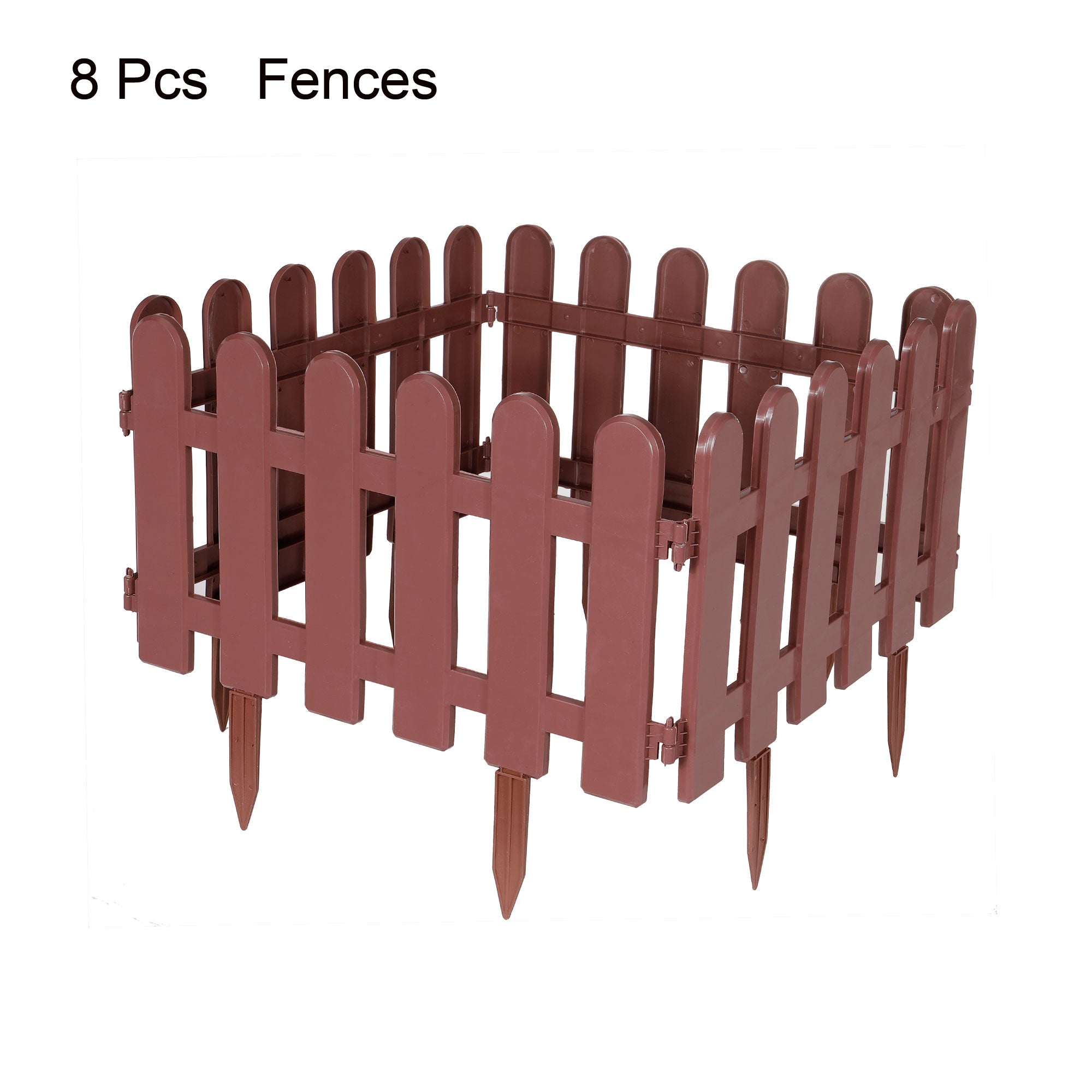 Uxcell 19.7x11.8 Inch Garden Decorative Fence Border Lawn Picket with Tip, Brown Pack of 8