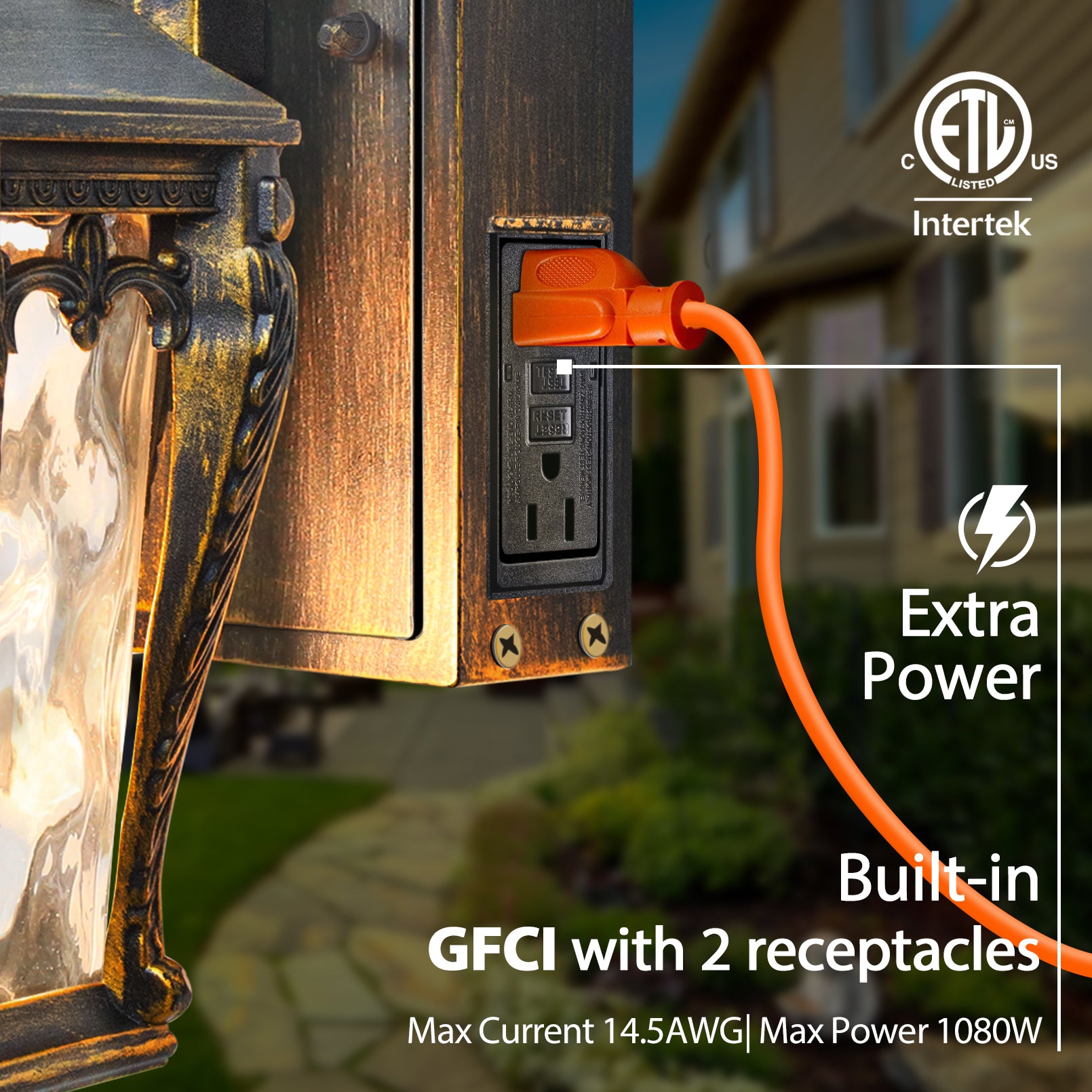 Dusk to Dawn Outdoor Porch Lights with GFCI Outlet, Built-in Sensor, Waterproof Outdoor Light Fixture, Anti-Rust Exterior Wall Lights Wall Mount for House Garage