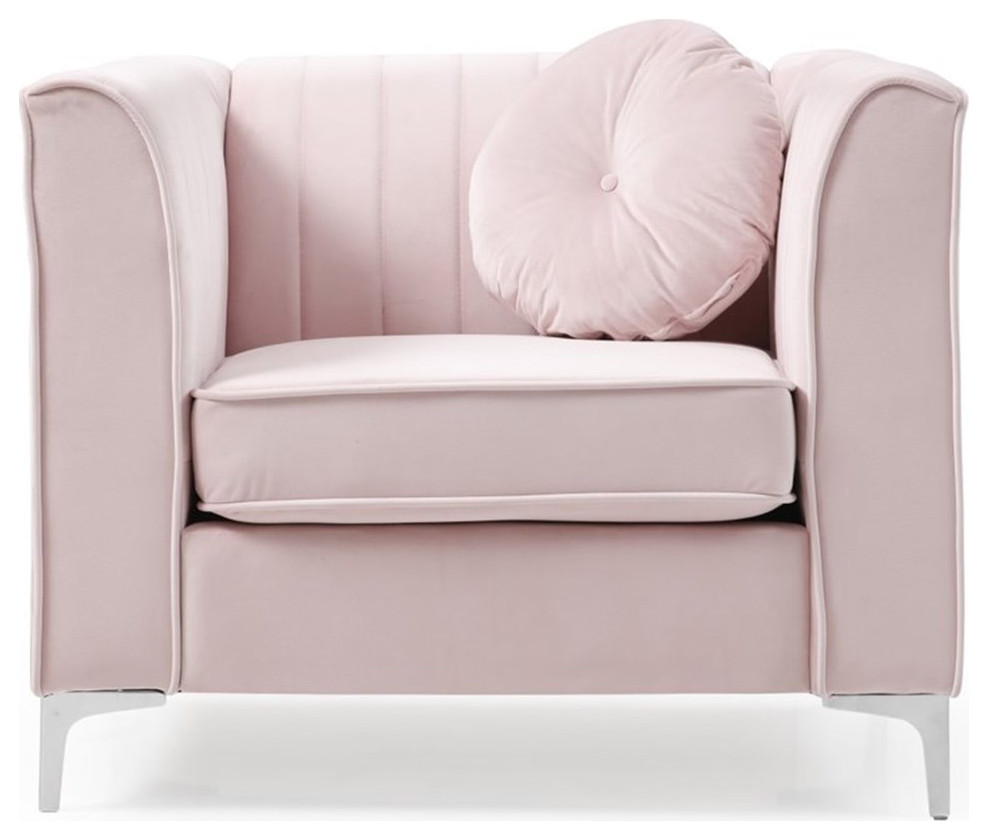 Maklaine Contemporary Soft Velvet Channel Tufted Chair in Pink   Midcentury   Armchairs And Accent Chairs   by Homesquare  Houzz