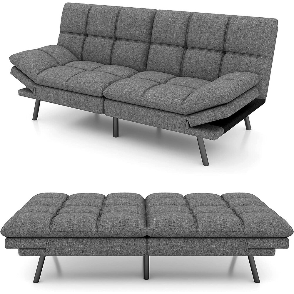 Modern Linen Futon with Memory Foam and Adjustable Armrests