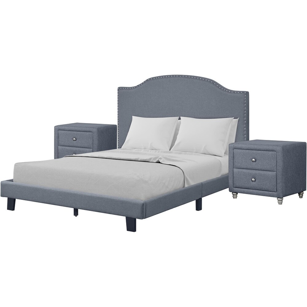 Madison Gray Upholstered Camelback Platform Bedroom Set