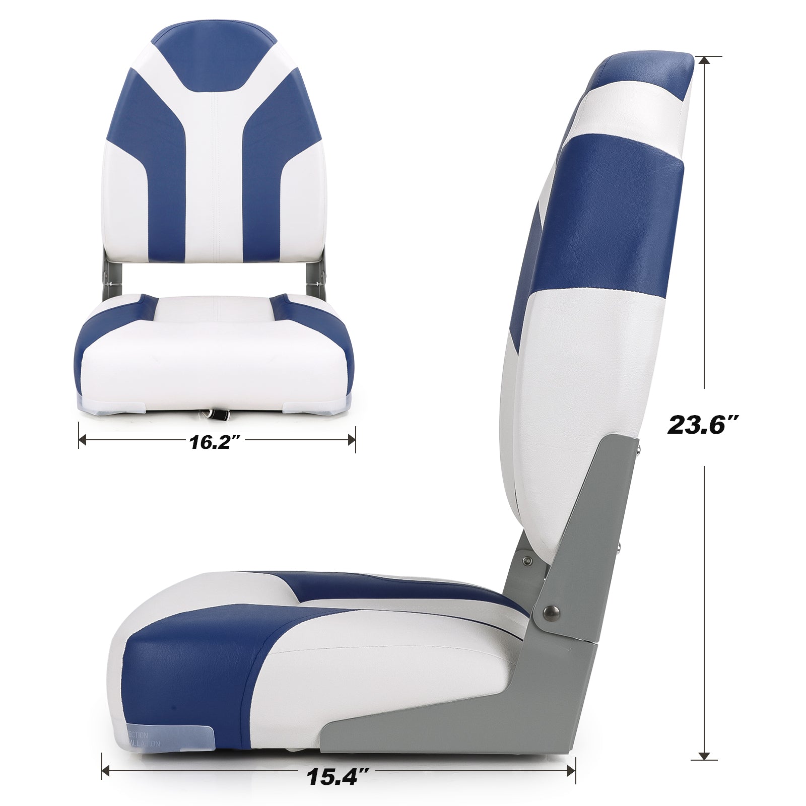 NORTHCAPTAIN Q1 Deluxe High Back Folding Boat Seat，Stainless Steel Screws Included，White/Pacific Blue(2 Seats)