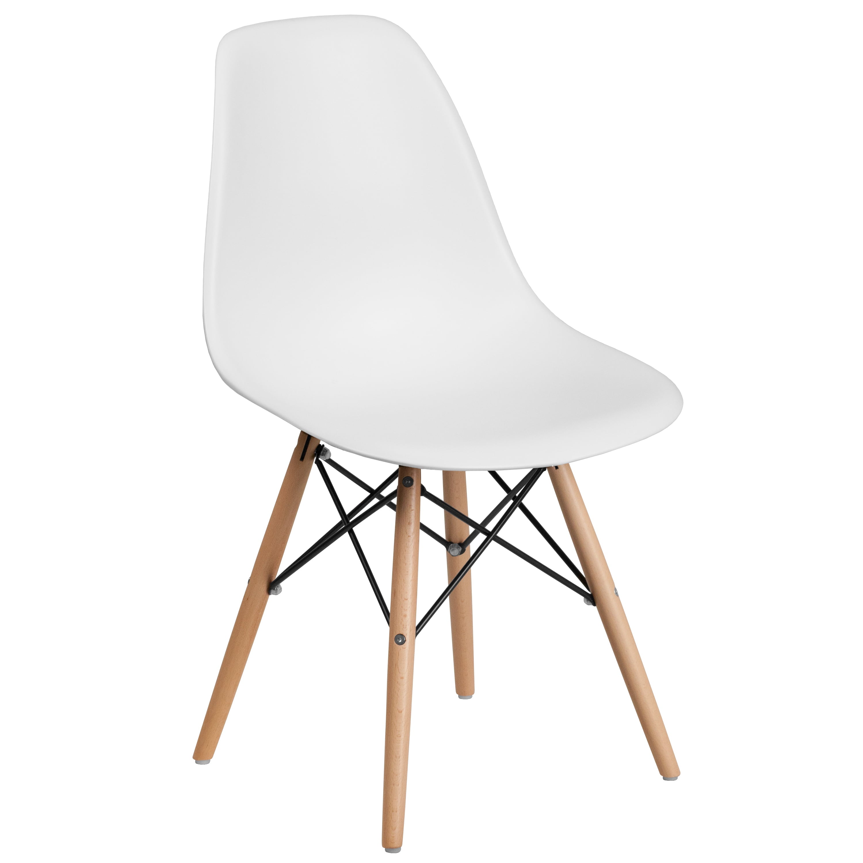 Emma + Oliver White Plastic Chair with Wooden Legs