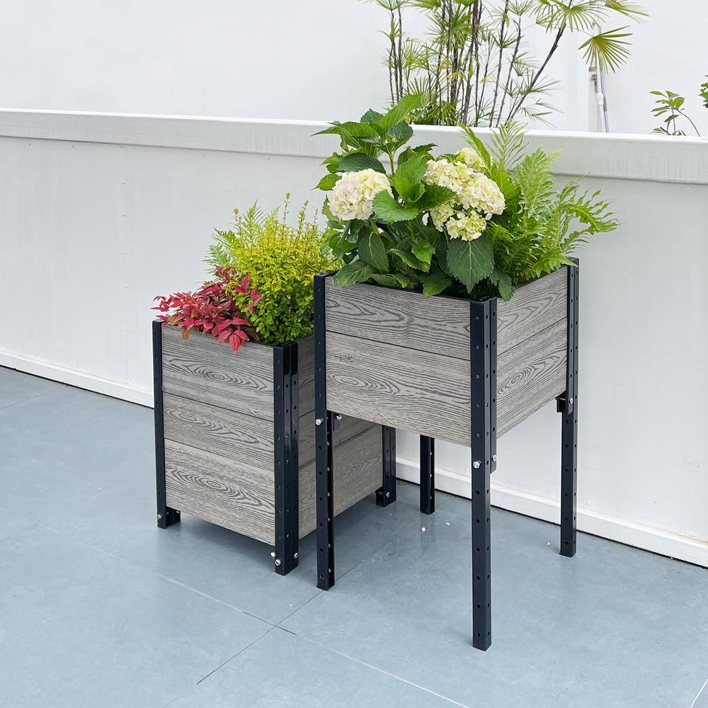 EverBloom 17 in. D x 28 in. H x 38 in. W Grey and Black Composite Board and Steel 2-Corner Planter Bundle K2217G