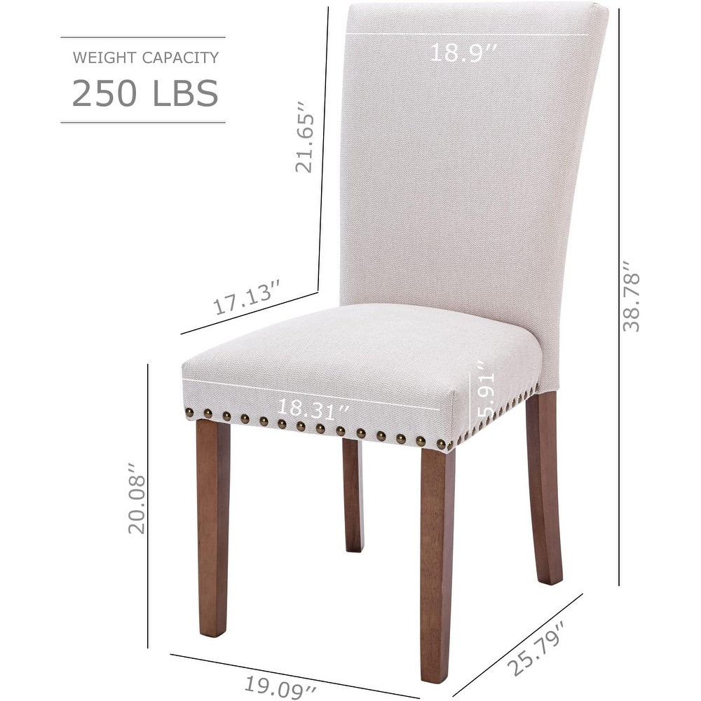 Upholstered Parsons Dining Chairs Set of 2/4  Fabric Dining Room Kitchen Side Chair with Nailhead Trim and Wood Legs