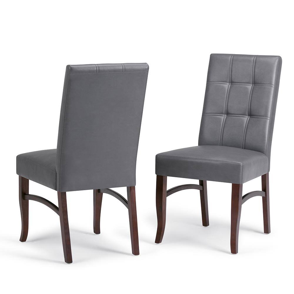 Simpli Home Ezra Contemporary Deluxe Dining Chair (Set of 2) in Stone Grey Faux Leather AXCDCHR-003-G