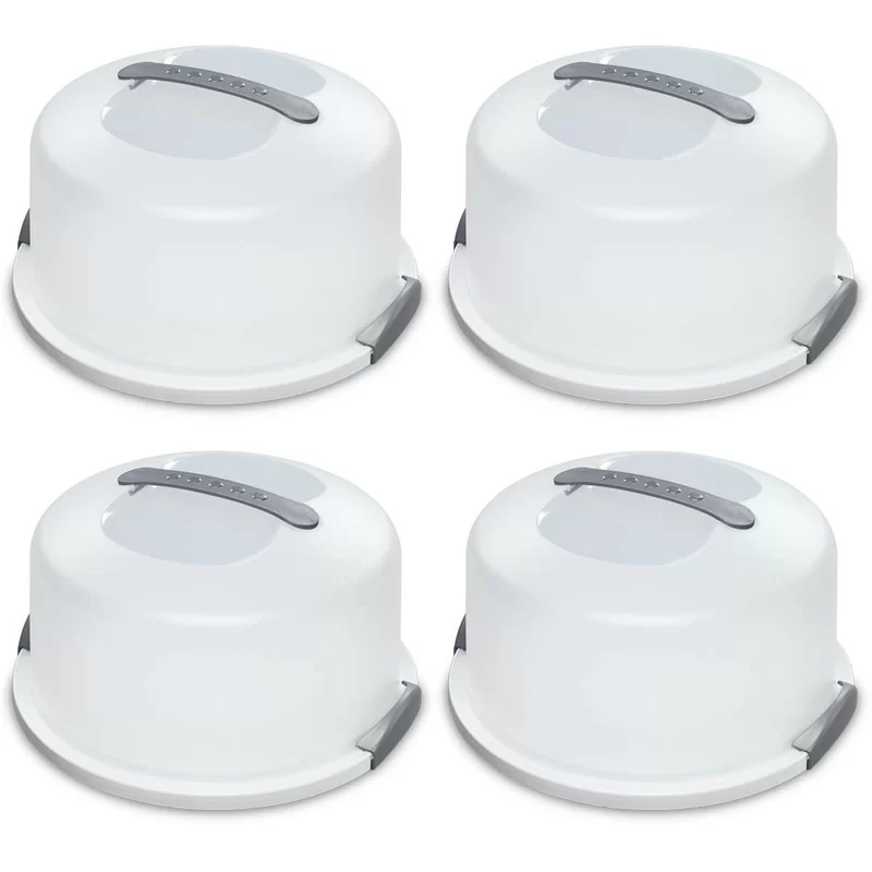 Sterilite Cake Server See-Through Lid， White Base， 4-Pack