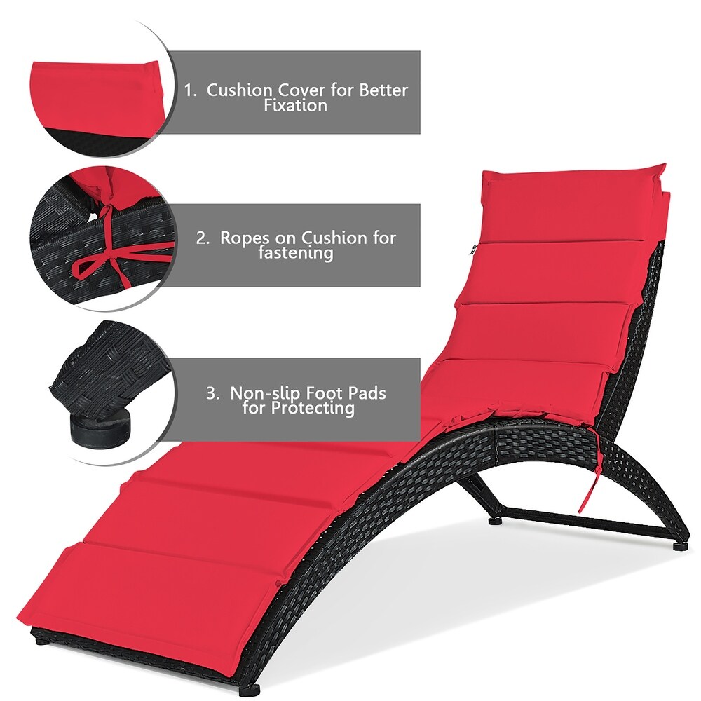 Costway 2PCS Folding Patio Rattan Lounge Chair Chaise Cushioned