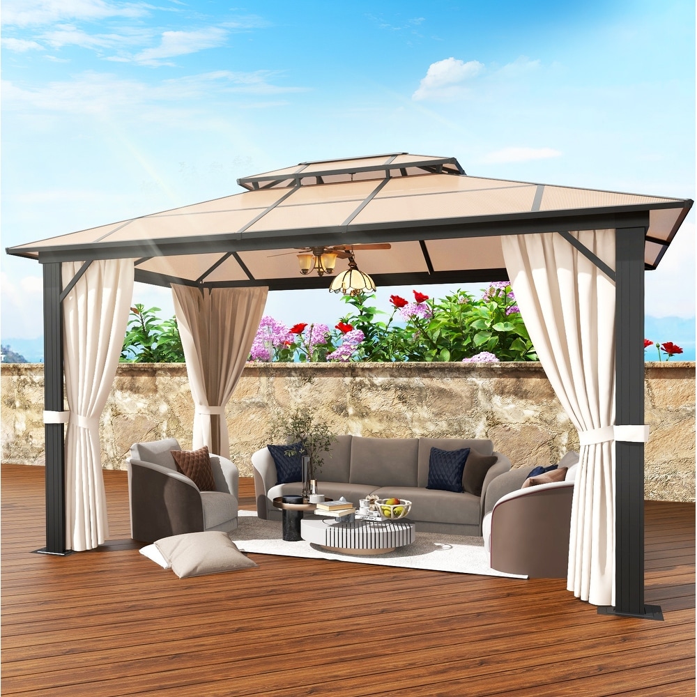 Hardtop Gazebo 10 ft. x 13 ft. Double Polycarbonate Roof Aluminum Frame Gazebo