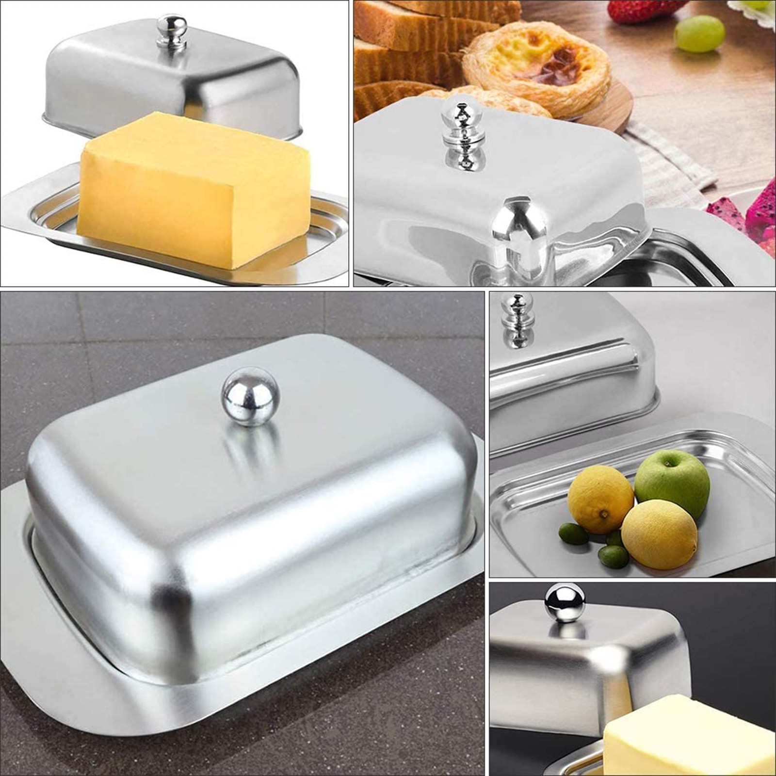 Jsaert Butter Dish Made of Brushed Stainless Steel Dishwasher-safe for Kitchen