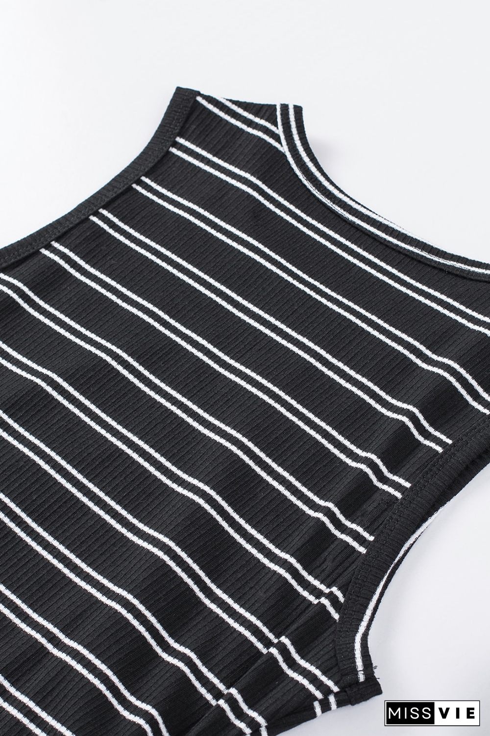 Black Striped Print Crew Neck Tank Mini Dress