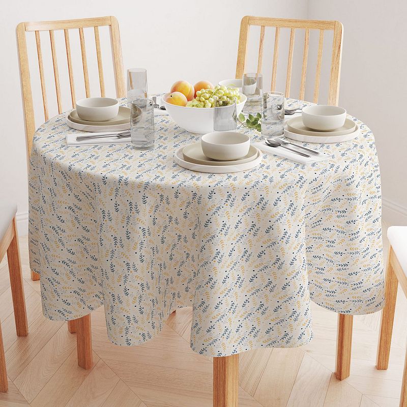 Round Tablecloth， 100% Cotton， 60 Round， Blue and Yellow Branches