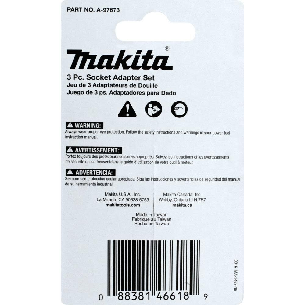 Makita Impact X 3 Pc. 2 Socket Adapter Set A-97673 from Makita