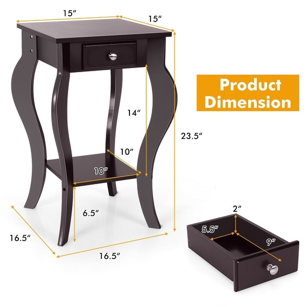 Gymax 2PCS End Table Accent Side Table Nightstand w/ Drawer and Bottom