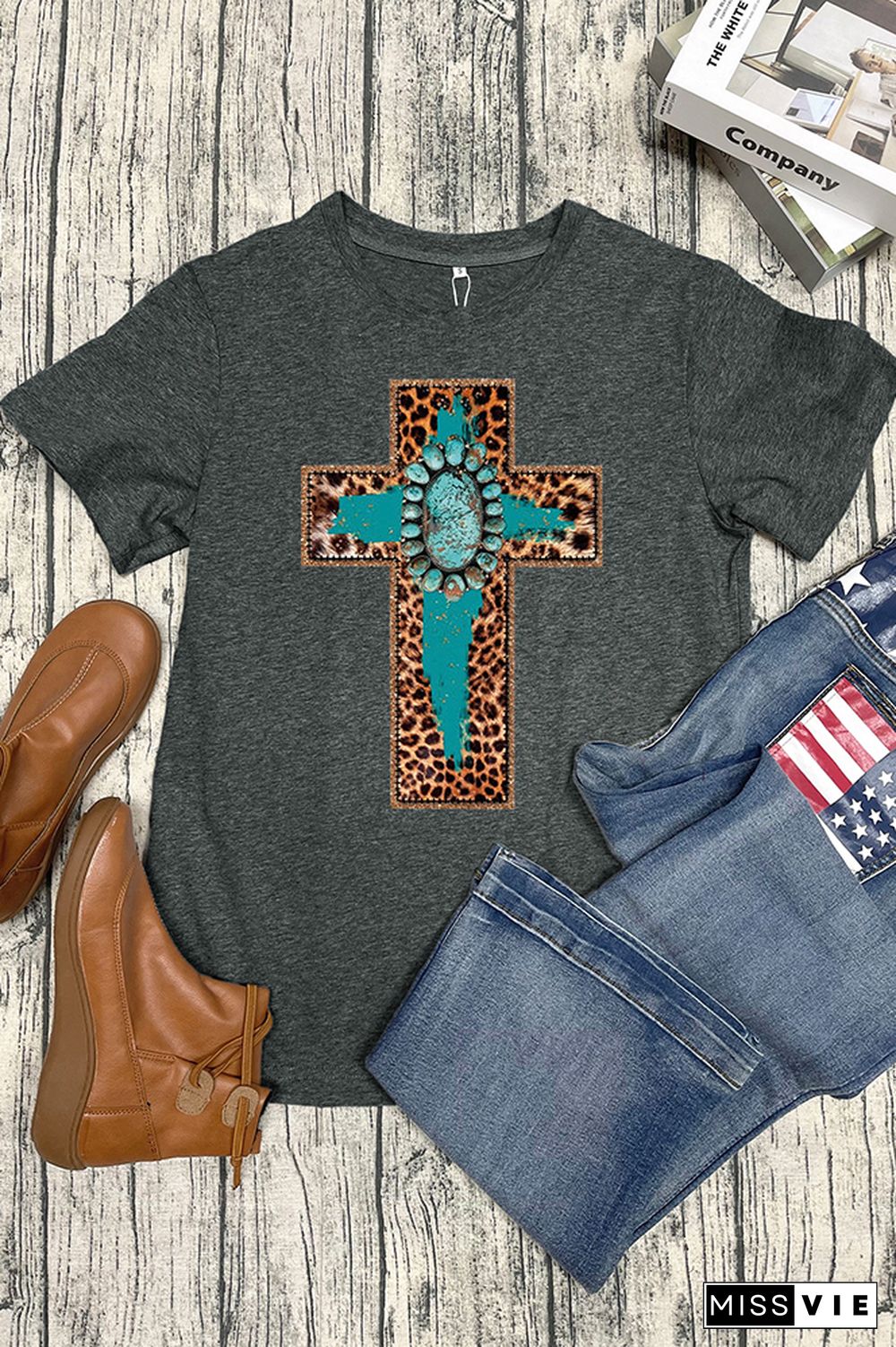 Cross Print Short Sleeve Graphic Tee Wholesale