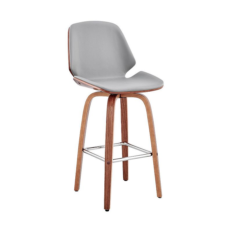 26 Inch Swivel Barstool with Leatherette Seat， Gray and Brown