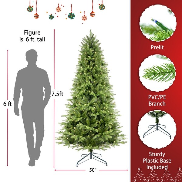 6.5ft/7.5ft Everett Balsam Artificial Christmas Tree，PreLit with BiColor LED Lights，1791/2286 Tips，Durable PE and PVC