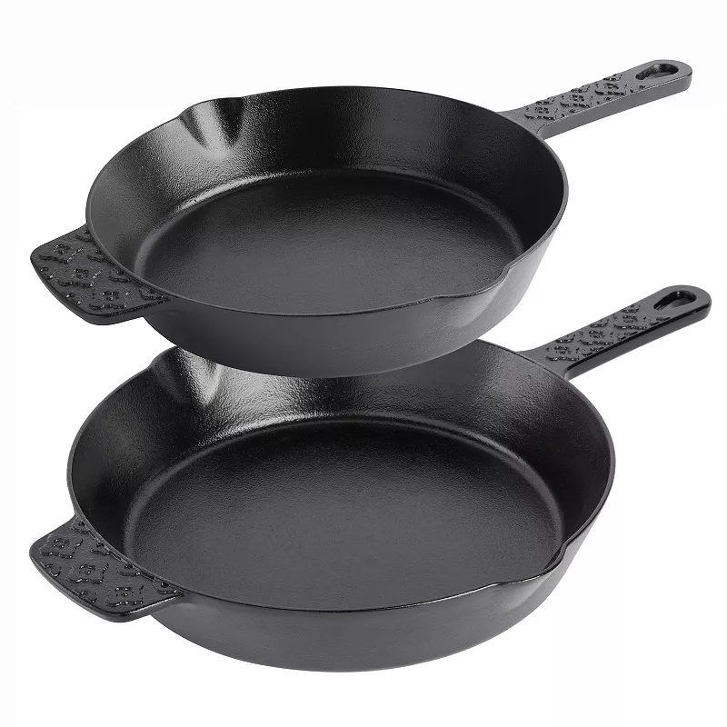 Spice By Tia Mowry Savory Saffron Pre-Seasoned 2 Piece 10 Inch and 12 Inch Cast Iron Skillet Set