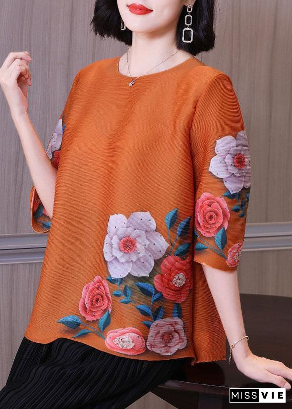 Elegant Pink Floral Short Sleeve Blouse Tops