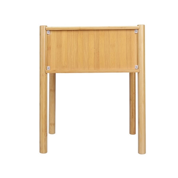 Natural Bamboo Square End Table Sofa Side Table 1 Drawer Nightstand/Bedside with Strip Shape Sun Panel Decoration