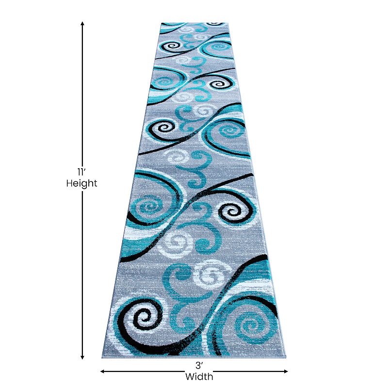 Masada Rugs Masada Rugs Stephanie Collection 2'x11' Area Rug Runner with Modern Contemporary Design in Turquoise， Gray， Black and White - Design 1100