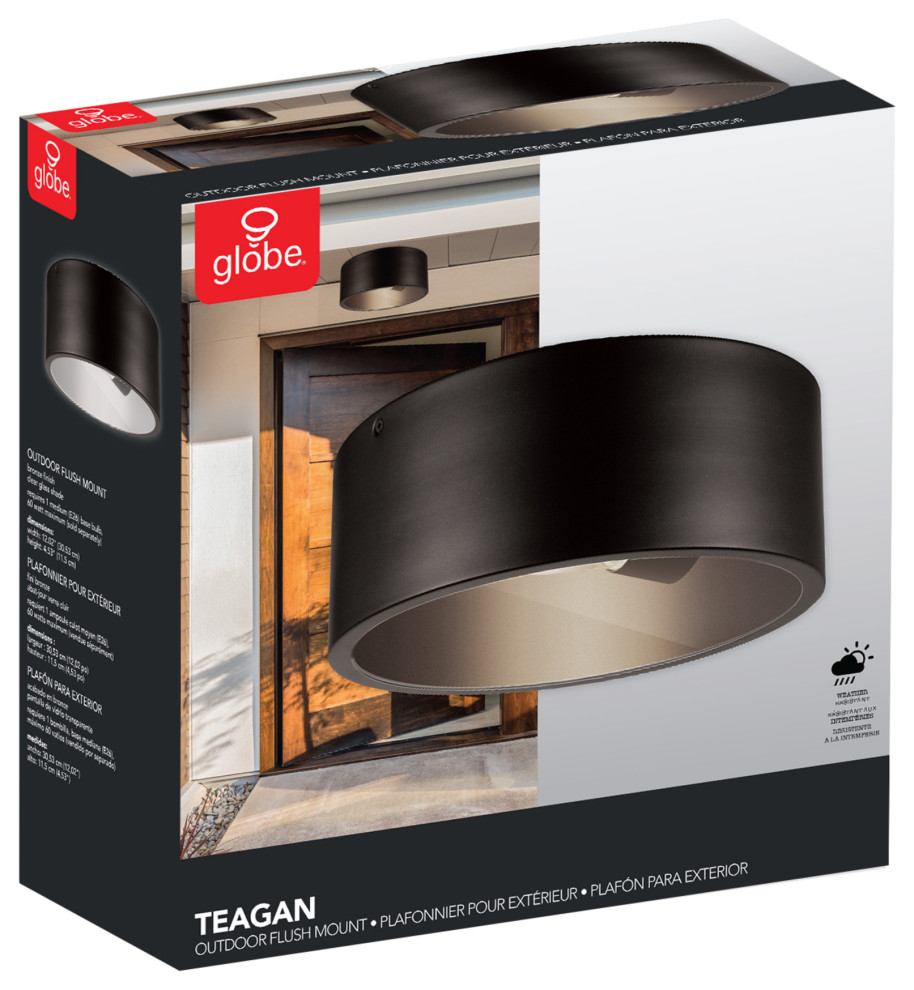 Teagan 1 Light Dark Bronze Outdoor Indoor Flush Mount Ceiling Light   Transitional   Outdoor Flush mount Ceiling Lighting   by Globe Electric  Houzz