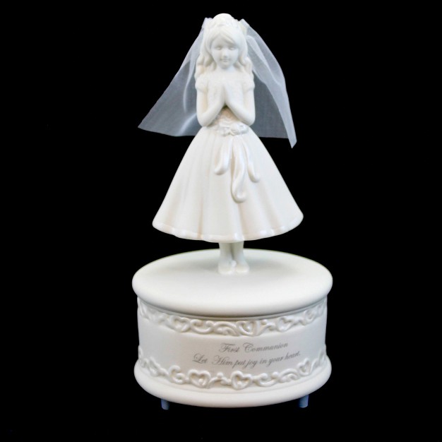 Religious First Communion Girl Figurine One Musical Figurine 6 0 Inches Musical Veil Prayer 65498 Porcelain White