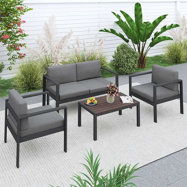 4Piece Aluminum Patio Conversation Set，Garden Outdoor Sofa Seating Group Set with Cushions