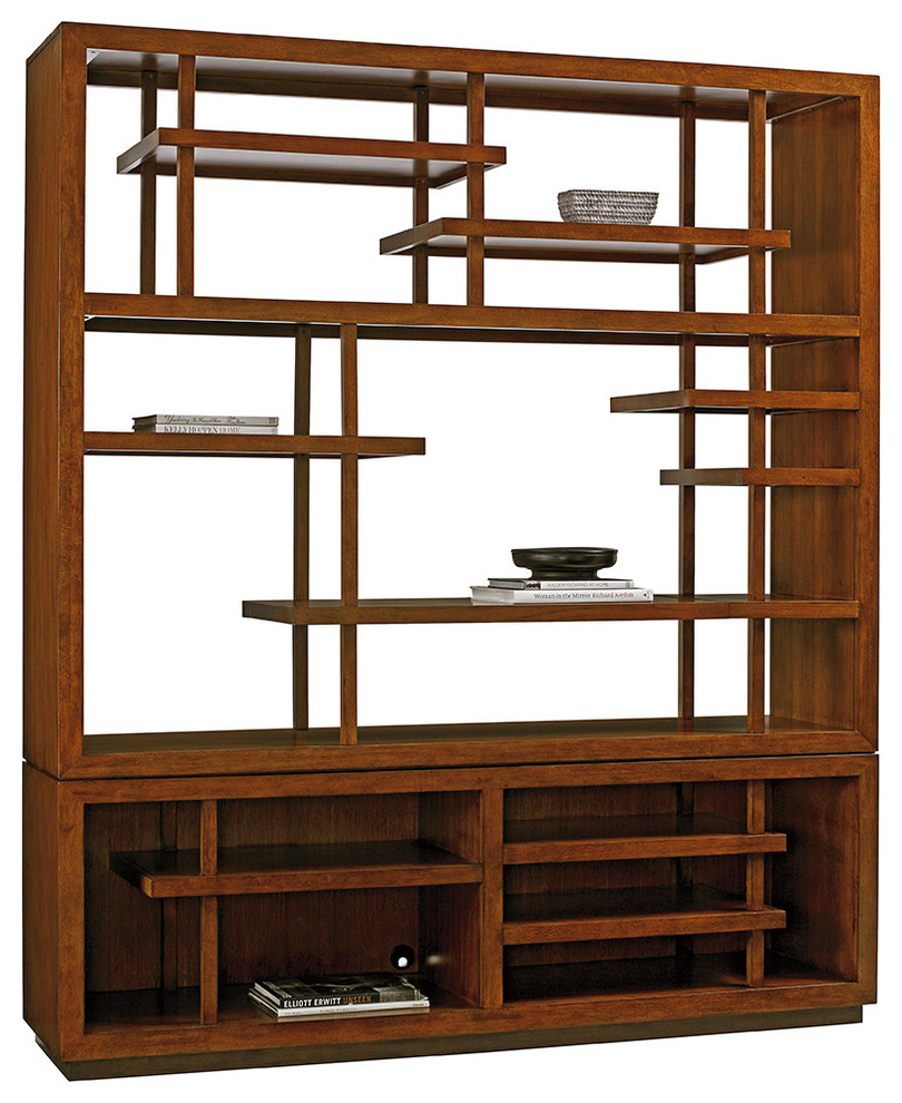 Tommy Bahama Home Island Fusion Taipei Media Bookcase  Dark Walnut   Transitional   Bookcases   by Seldens Furniture  Houzz