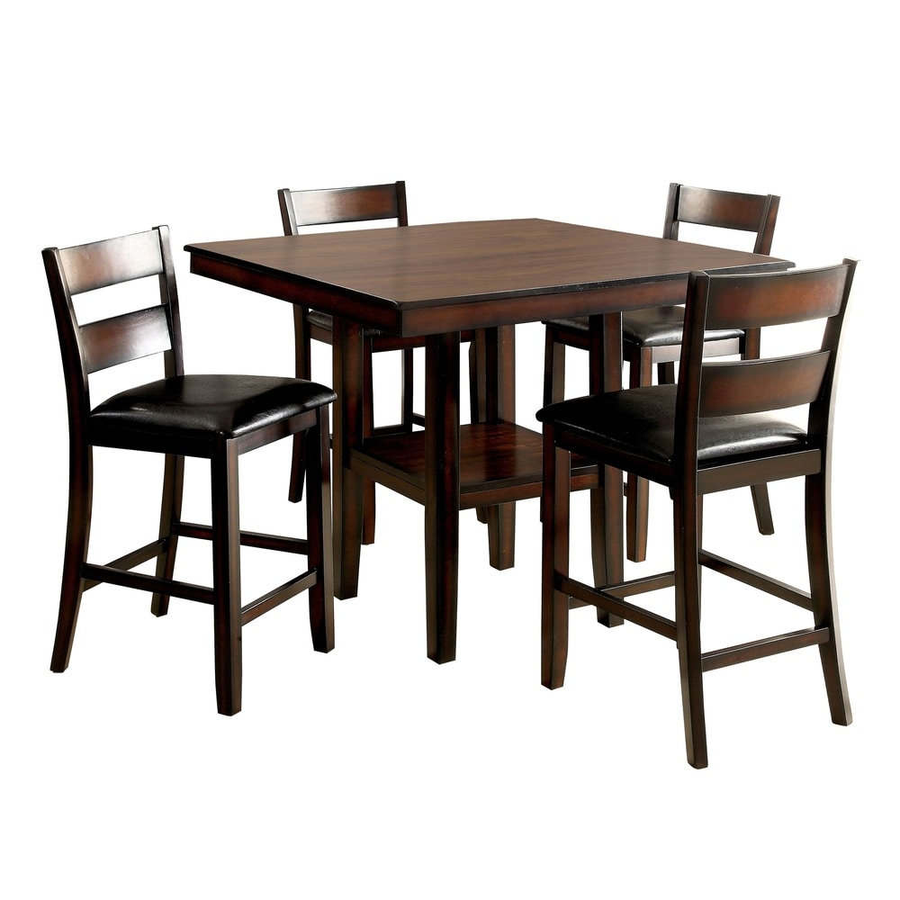 Belerd Contemporary Brown Cherry Wood 5 Piece Counter Height Dining Set by Furniture of America