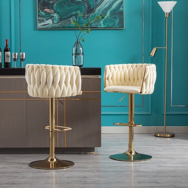 Modern Bar Stools Set of 2 Adjustable Mechanical Lifting Velvet and Golden Leg Simple Bar Stool