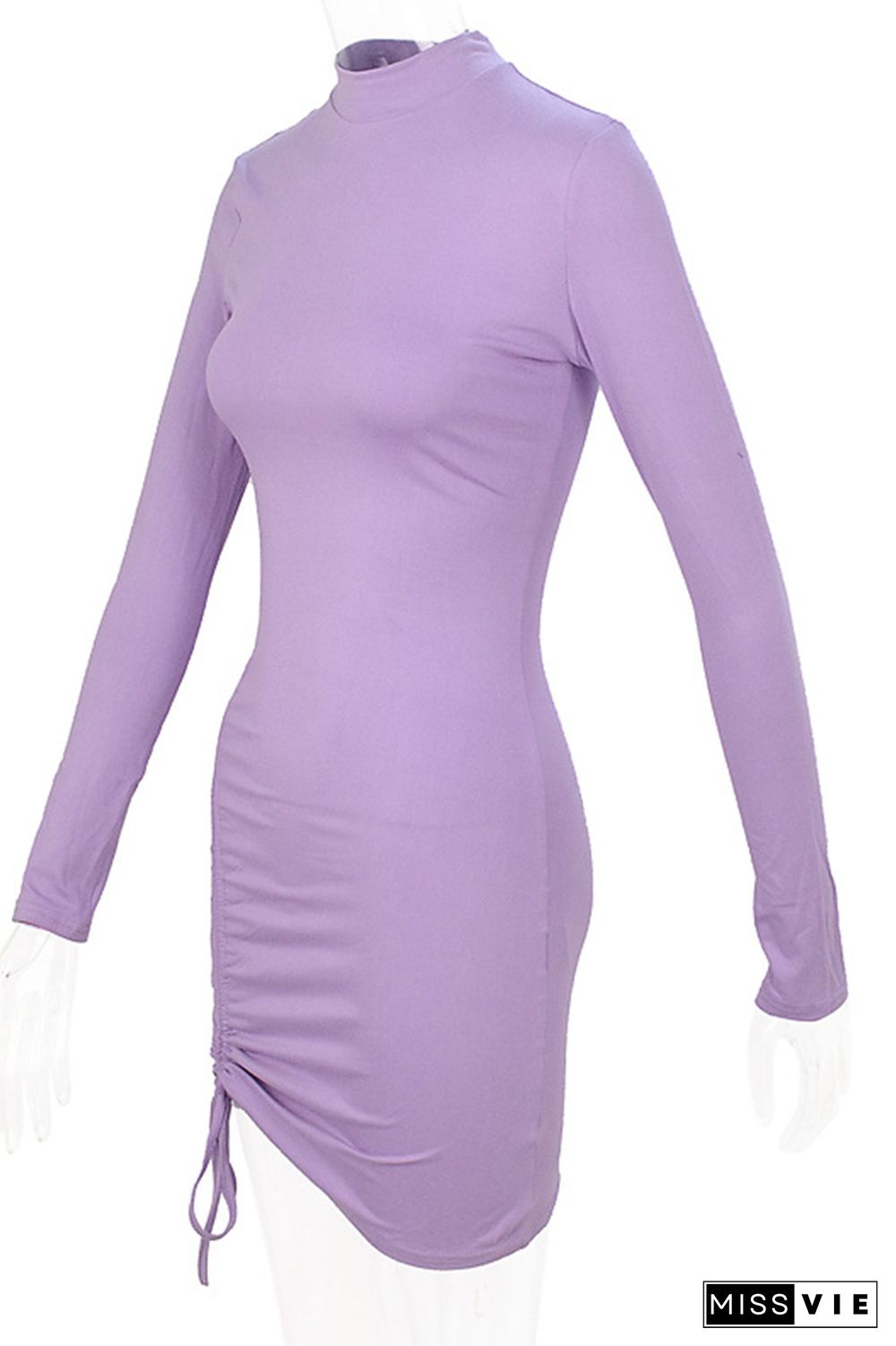 Turtleneck Pleated Tie Knot Bodycon Mini Dress