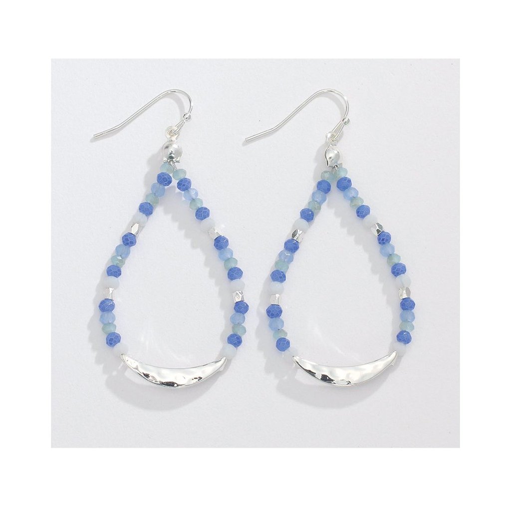 Periwinkle by Barlow  Hammered Silver with Blue and Neutral Beads- Earrings