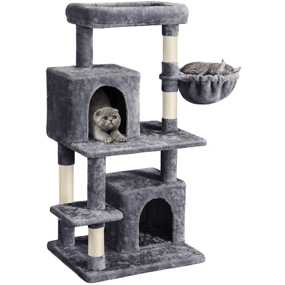 SMILE MART Multilevel Cat Tree Tower with Condos Top Perch Basket Stable Structure， Dark Gray， 46.5