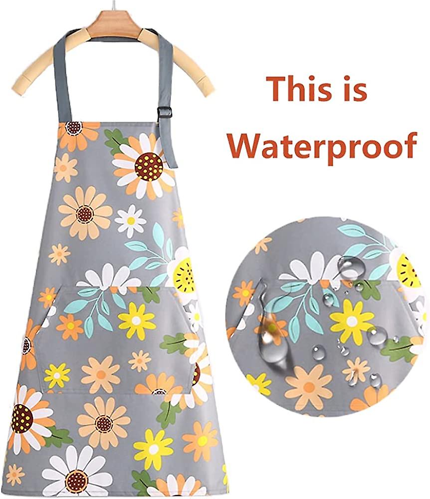 Shuaige Plus Size Kitchen Aprons For Women With Pockets， Flower Waterproof Apron Floral Cooking Gardening Drawing Crafting