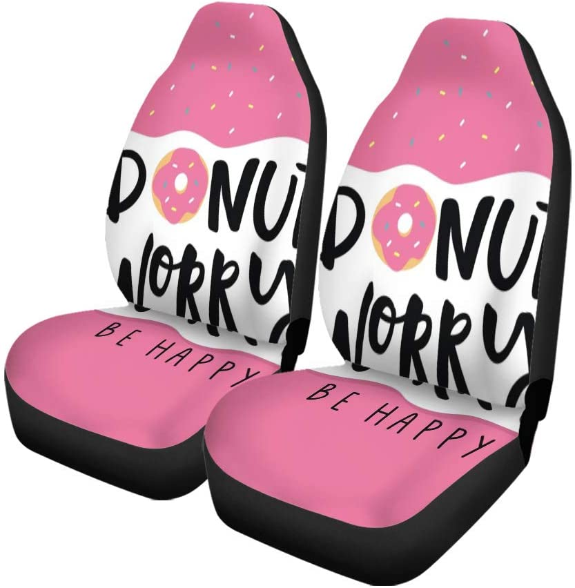 KXMDXA Set of 2 Car Seat Covers Pink Pattern Don Worry Be Happy Cute Donut Love Universal Auto Front Seats Protector Fits for Car，SUV Sedan，Truck