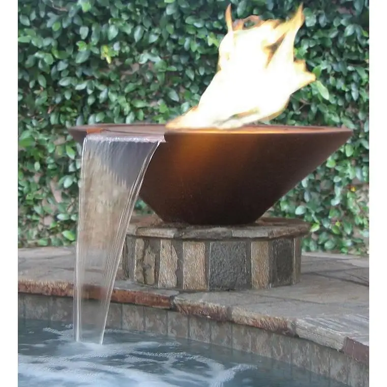 No painted outdoor Corten steel fire fountain top fires Water and fire Features for swimming pools