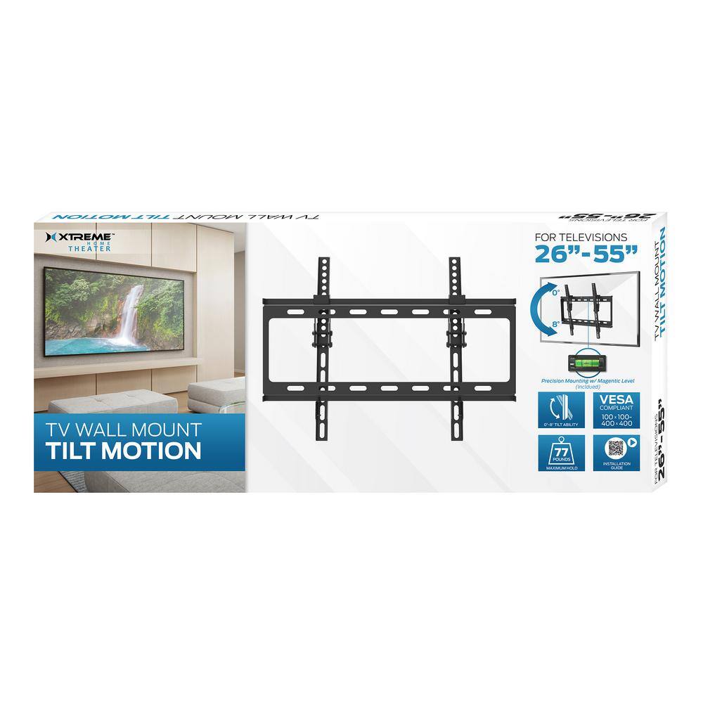 XTREME TV Wall Mount Vertical Tilt Motion 0-Degree to 8-Degree for Televisions Sizes 26 in. to 55 in. Maximum Hold of 77 lbs. XMB1-0130-BLK