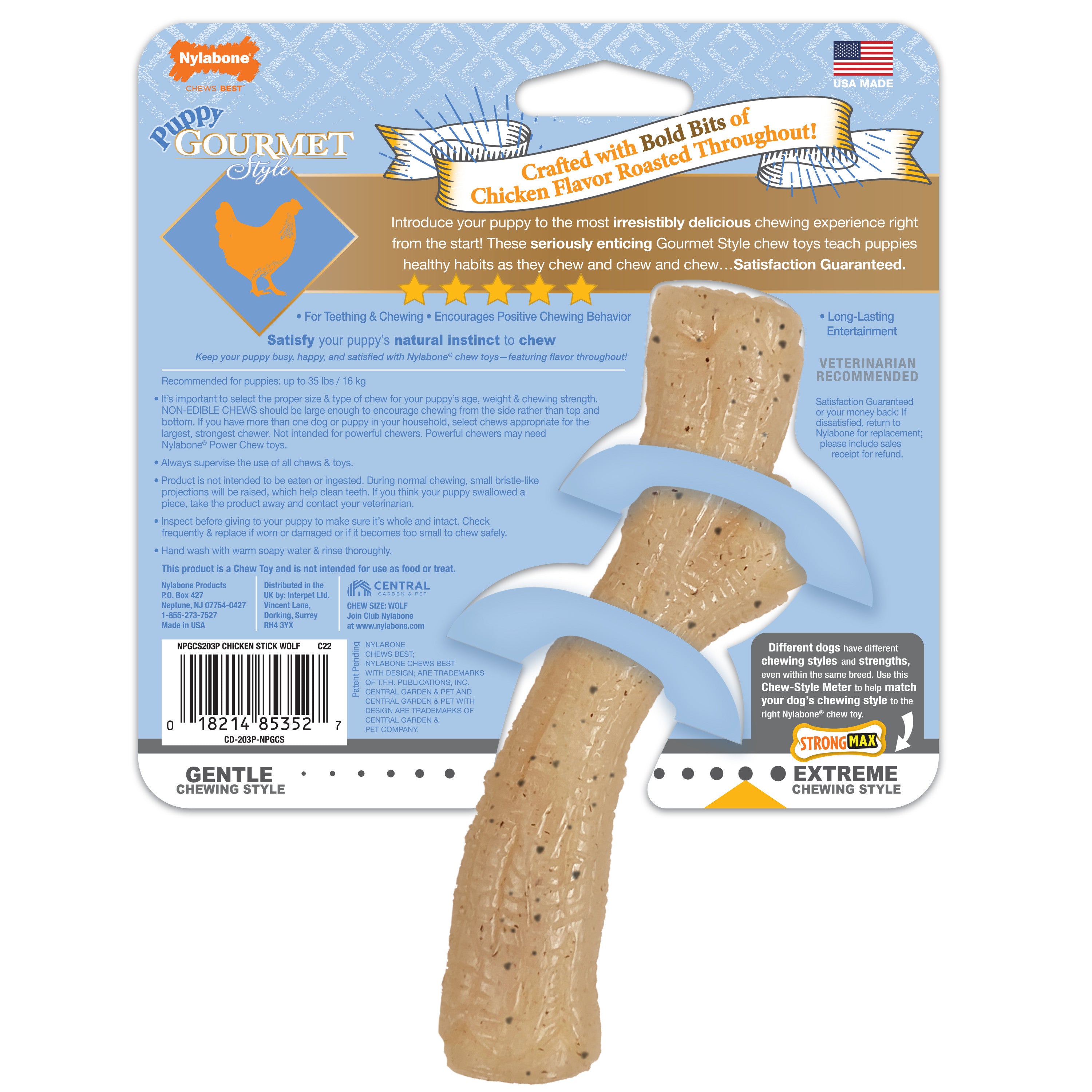 Nylabone Puppy Gourmet Style Strong Chew Toy Chicken Medium/Wolf (1 Count)