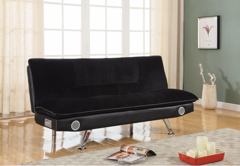 Retro Chick Sofa Bed with speakers  Black   Contemporary   Sleeper Sofas   by Benzara  Woodland Imprts  The Urban Port  Houzz