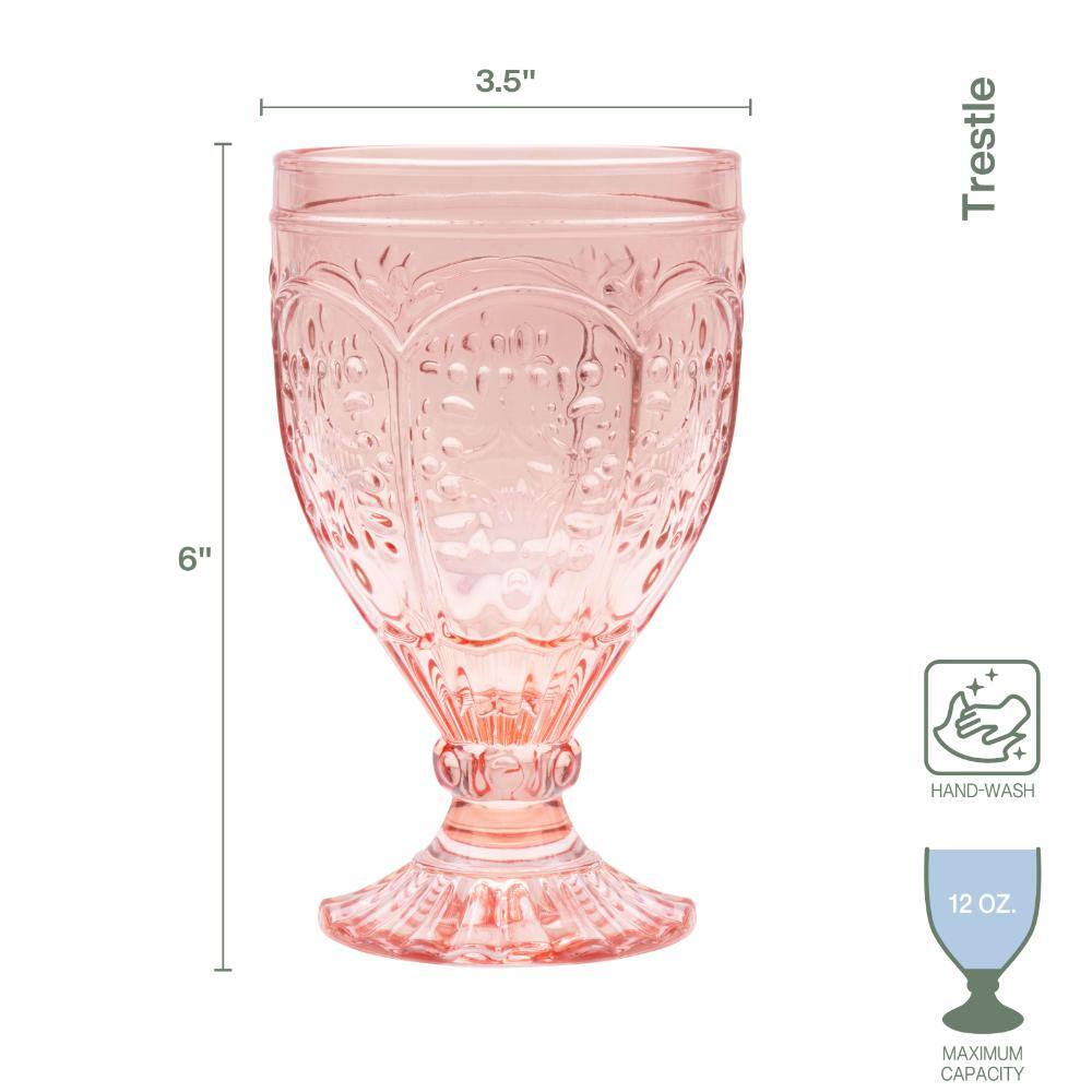 FITZ and FLOYD Trestle 12 oz. Blush Goblet Glass Set (Set of 4) 83-011