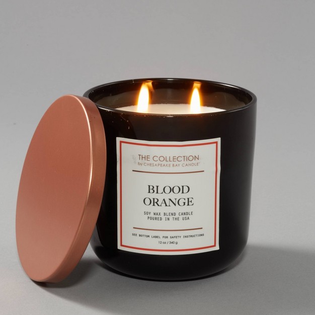 2 wick Black Glass Blood Orange Lidded Jar Candle 12oz The Collection By Chesapeake Bay Candle