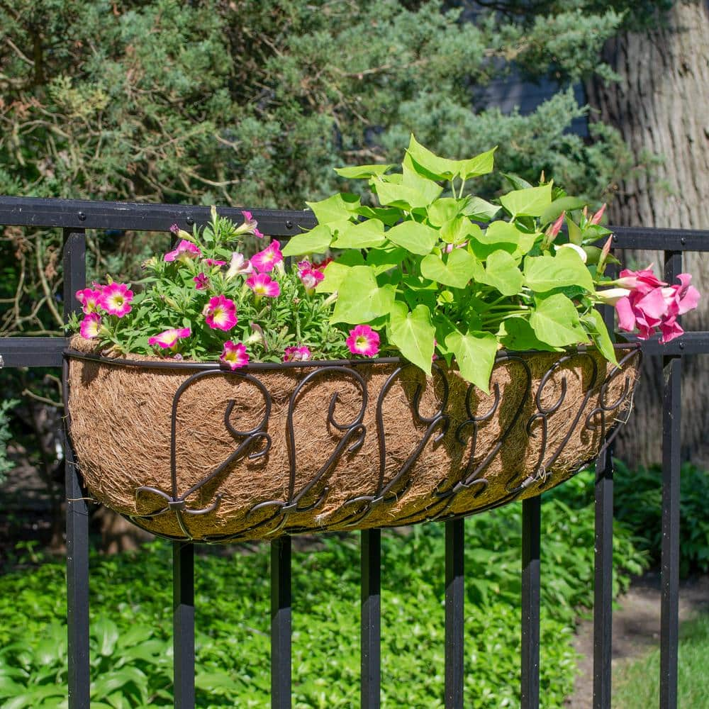 Gilbert and Bennett 24 in. Painted Metal Filigree Trough Planter with Coco Basket HTRFG24