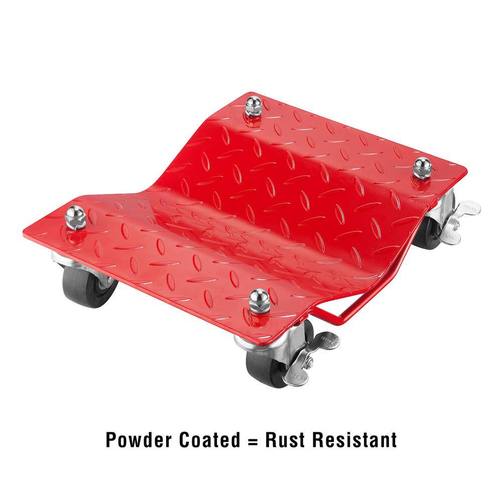 1500 lbs. Capacity Powder Coated Solid Steel Diamond Texture Wheel Dollies in Red (Set of 4) 843693DDP